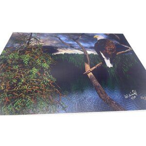 LE GM eagle tree lake print artwork signed Wright 4/50 16x12" blue trees READ